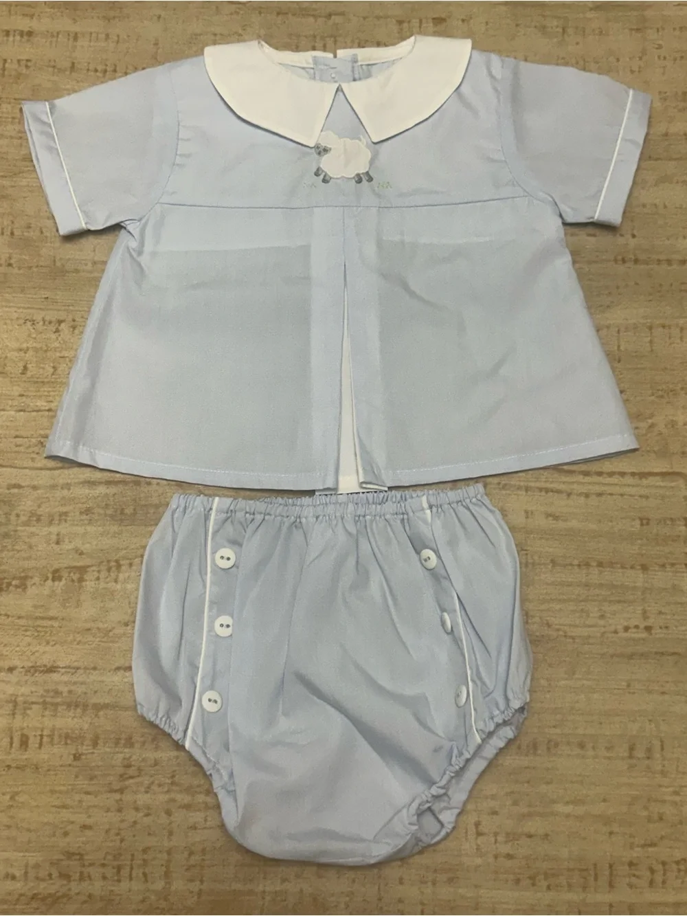 Petit Ami Light Blue Peter Pan Collar Diaper Cover Set